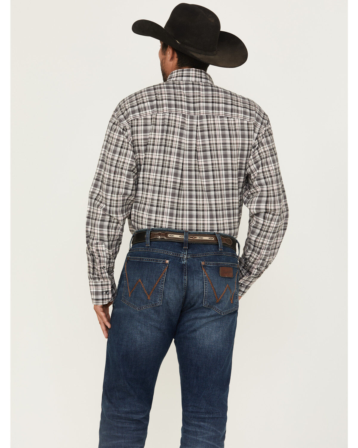 Image #4 - Wrangler Men's Bucking Cancer Plaid Print Long Sleeve Button-Down Western Shirt - Tall, Black, hi-res