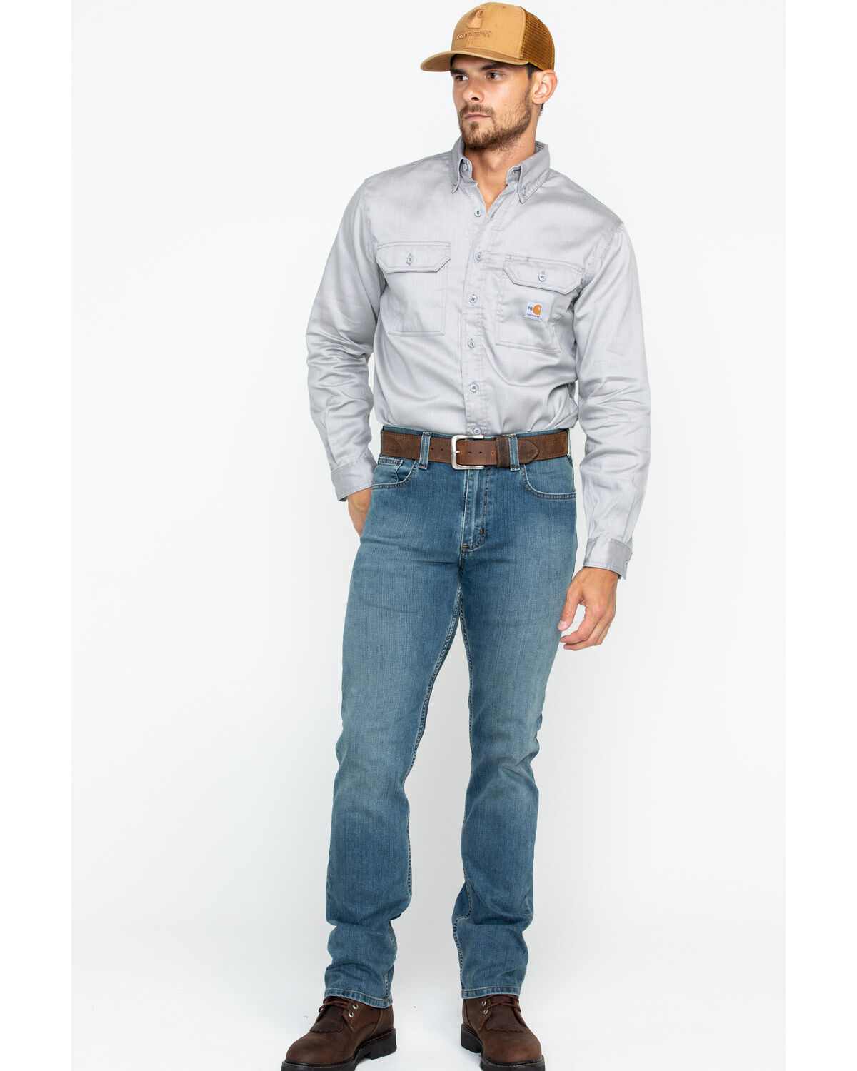 Image #6 - Carhartt Men's FR Solid Twill Long Sleeve Work Shirt, Grey, hi-res