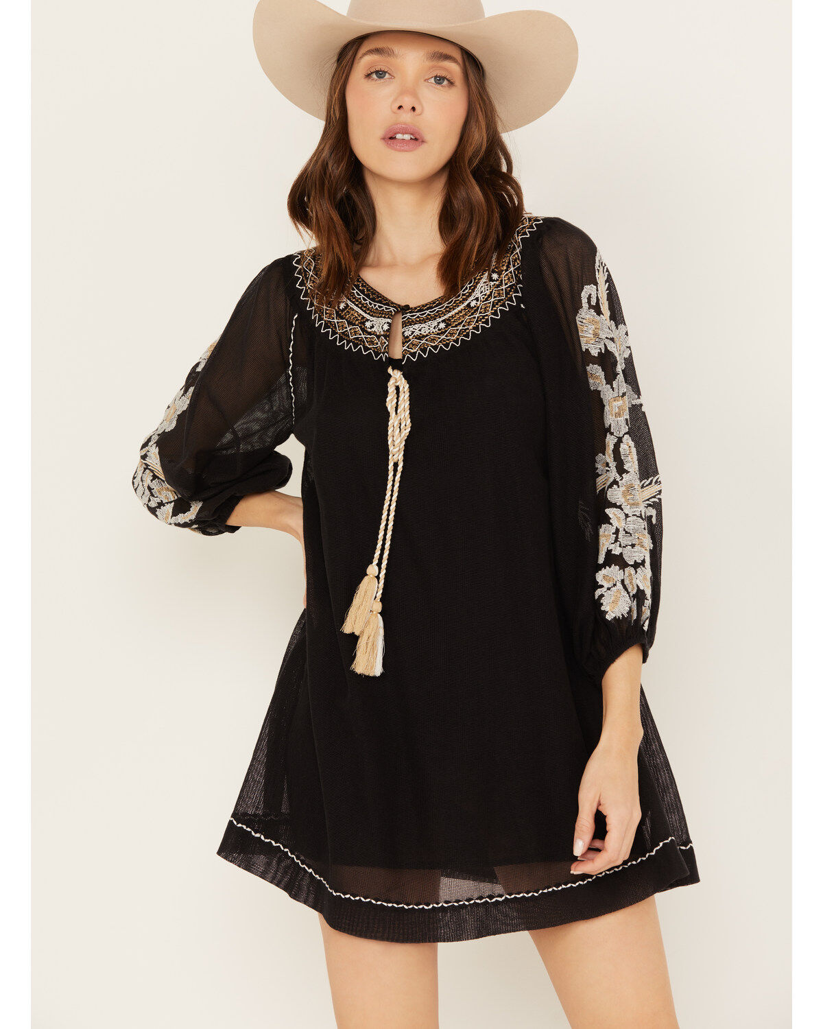 Image #2 - Shyanne Women's Gauze Embroidered Mini Dress, Black, hi-res