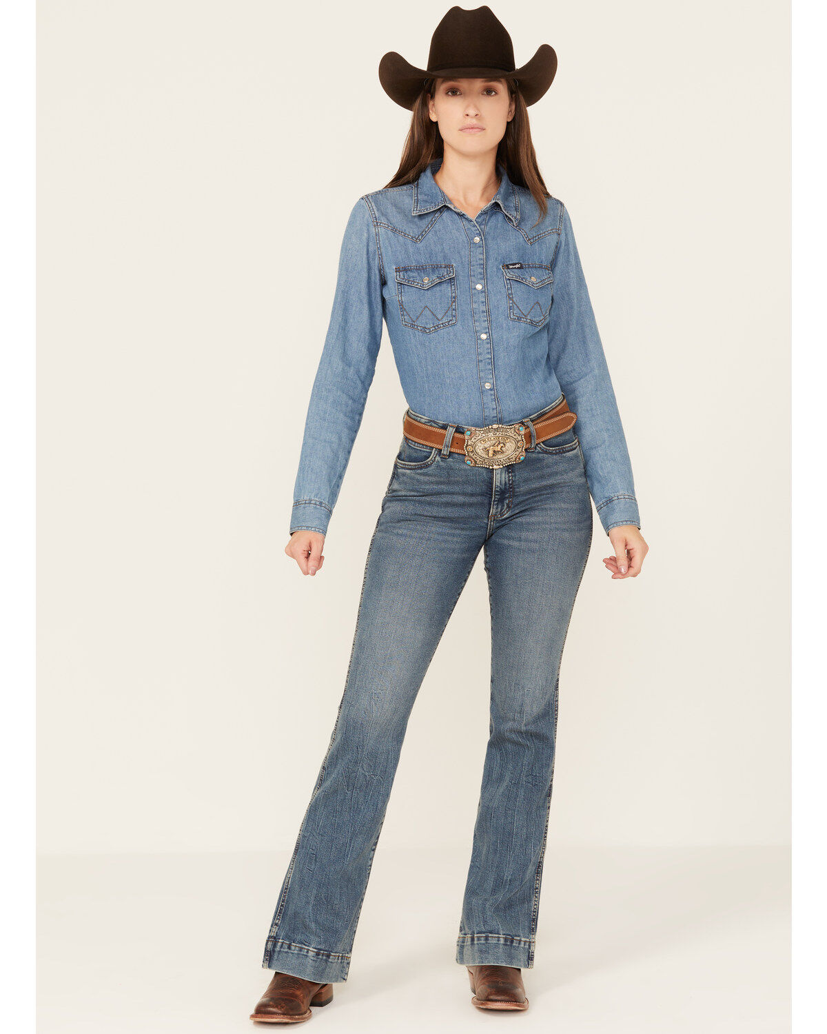 Image #1 - Wrangler Retro Women's Medium Wash High Rise Stretch Trouser Jeans, Medium Wash, hi-res