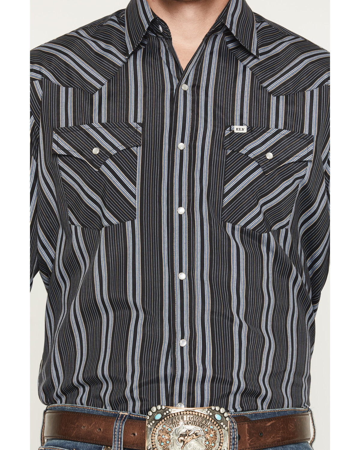 Image #3 - Ely Walker Men's Stripe Print Long Sleeve Snap Western Shirt, Black, hi-res