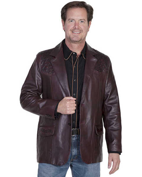 Image #1 - Scully Men's Ostrich Trim Leather Blazer, , hi-res