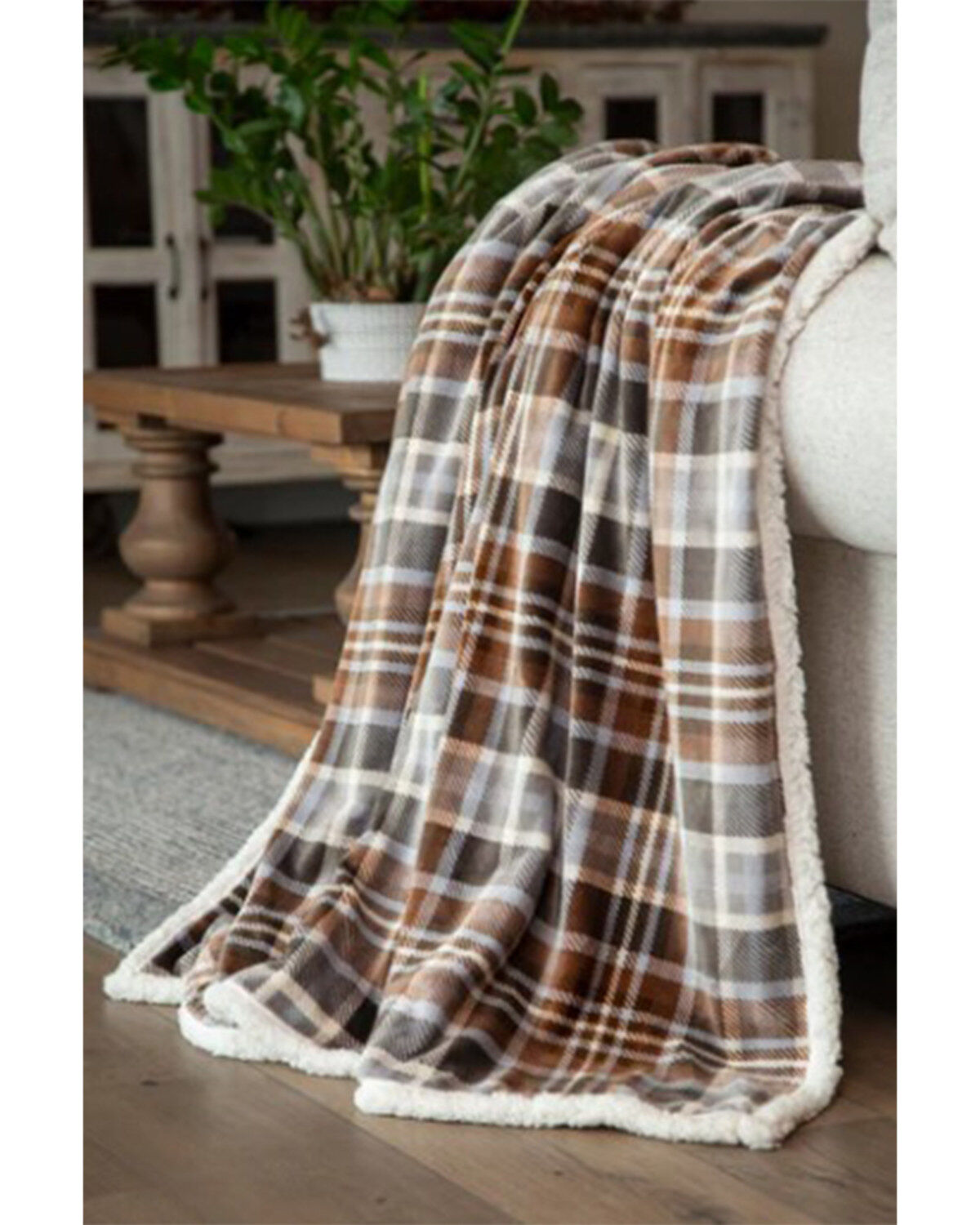 Image #1 - Carstens Home Plaid Plush Sherpa Throw, Grey, hi-res