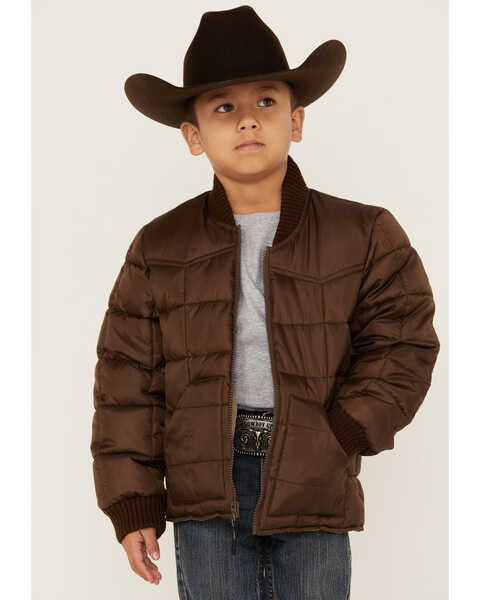 Roper Boys' Brown Rangewear Quilted Poly Fill Down Jacket , Brown, hi-res