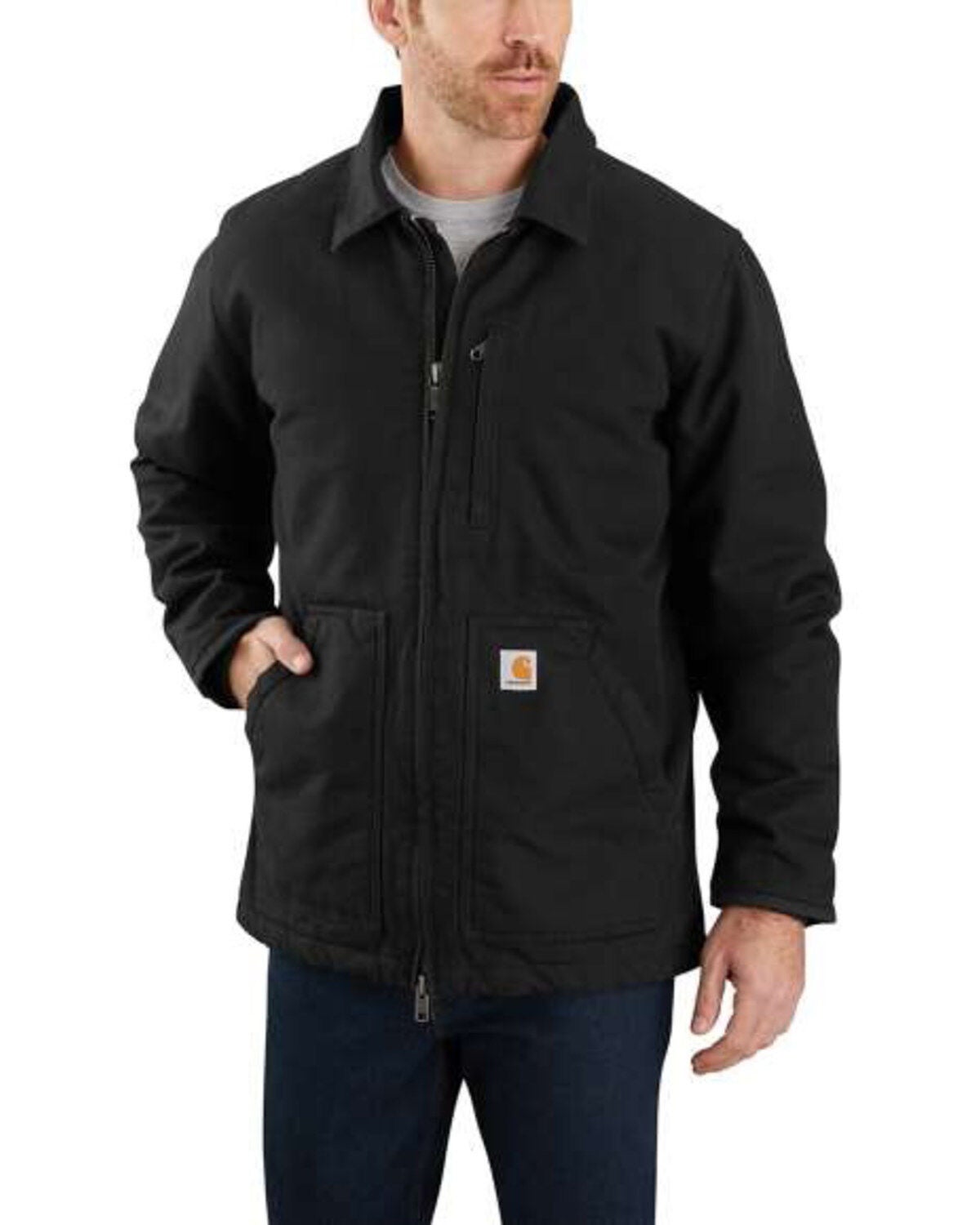 Carhartt Men's Black Washed Duck Sherpa Lined Work Coat - Big, Black, hi-res