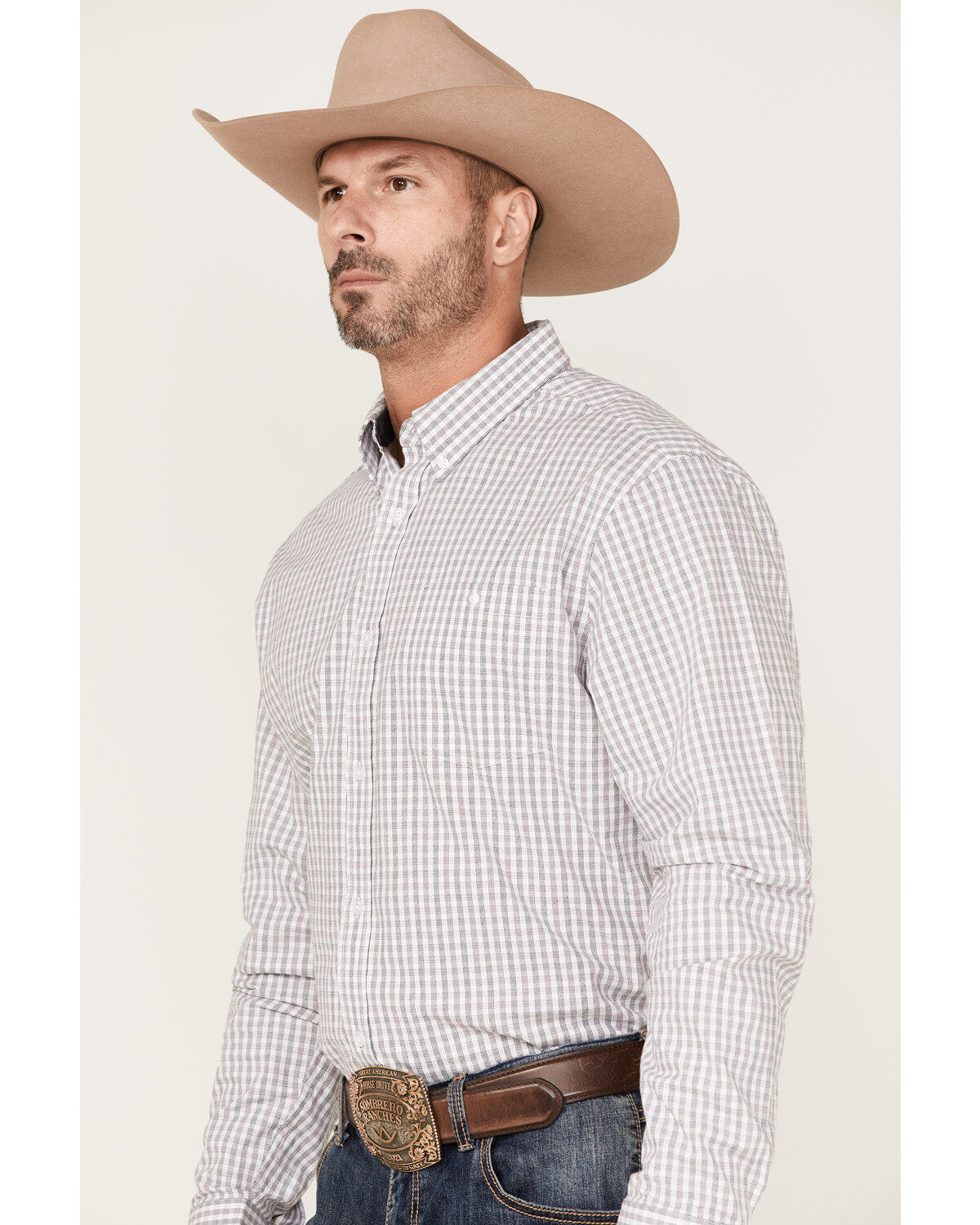 Image #2 - RANK 45® Men's Fishing Small Plaid Print Long Sleeve Button-Down Western Shirt, White, hi-res