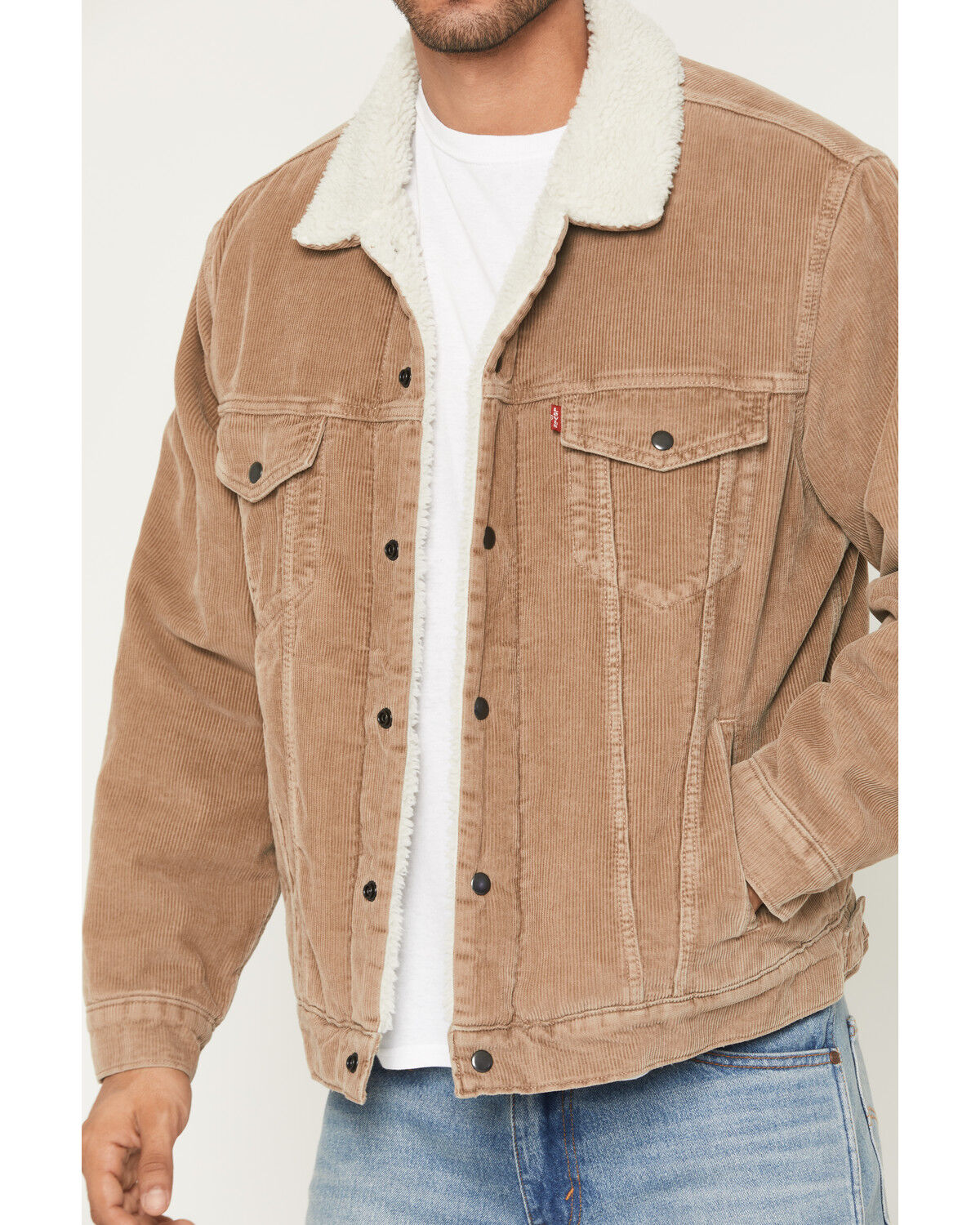 Image #3 - Levi's Men's Corduroy Sherpa Lined Snap Trucker Jacket, Tan, hi-res