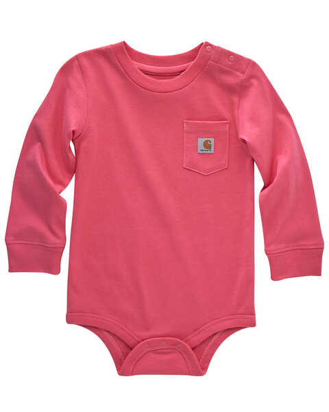 Carhartt Infant Boys' Logo Pocket Long Sleeve Onesie , Pink, hi-res