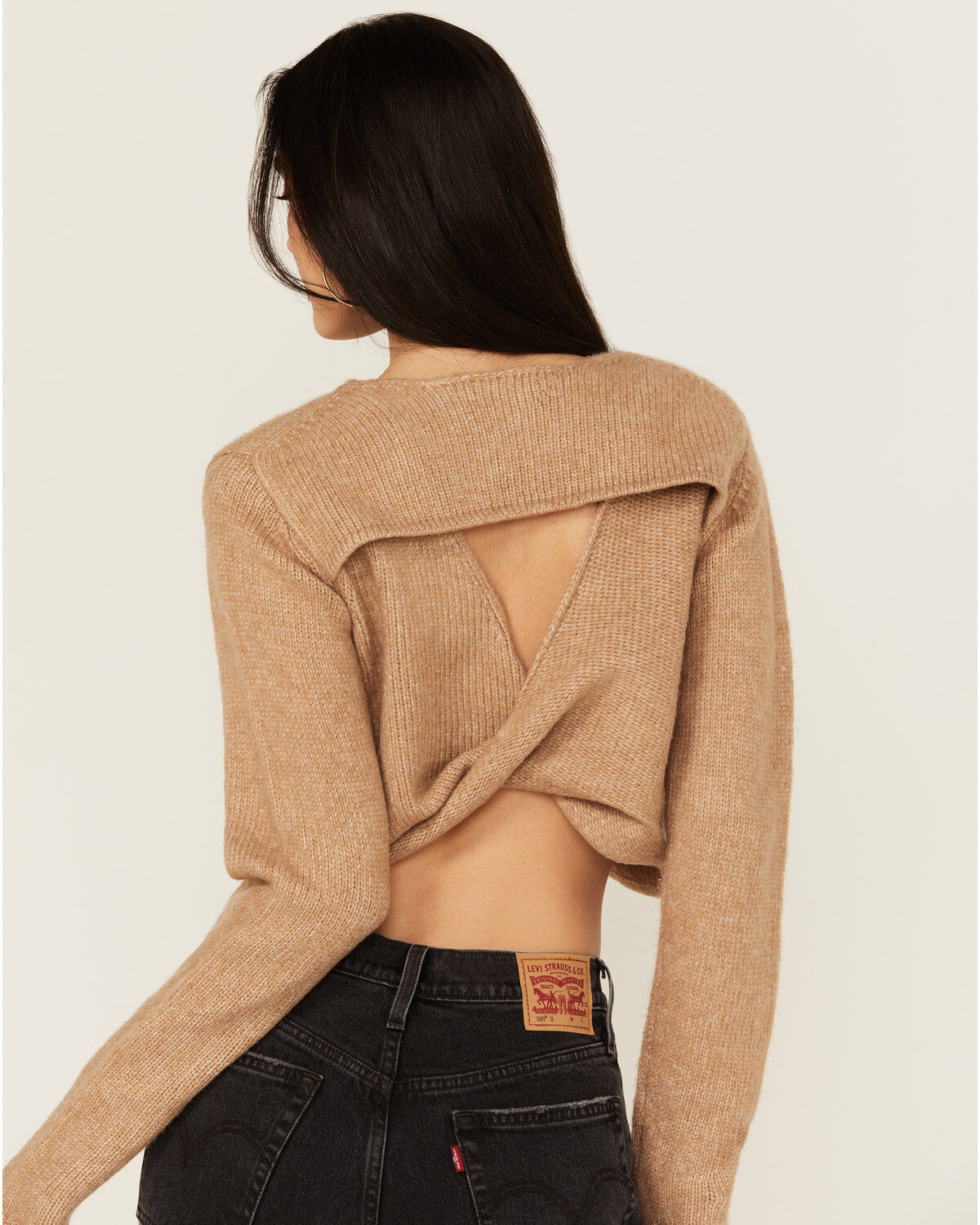Image #4 - Cleo + Wolf Women's Reversible Cut Out Cropped Sweater, Bark, hi-res