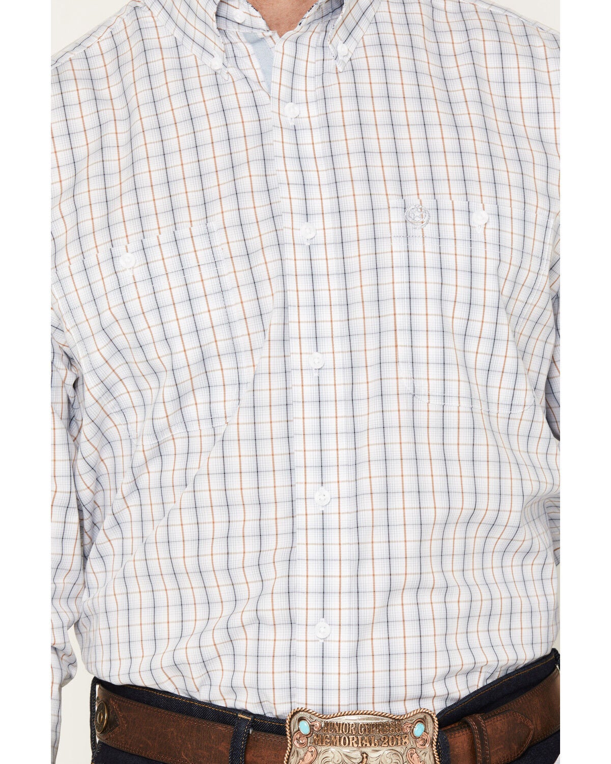 Image #3 - George Strait by Wrangler Men's Plaid Print Long Sleeve Button-Down Stretch Western Shirt - Big, White, hi-res
