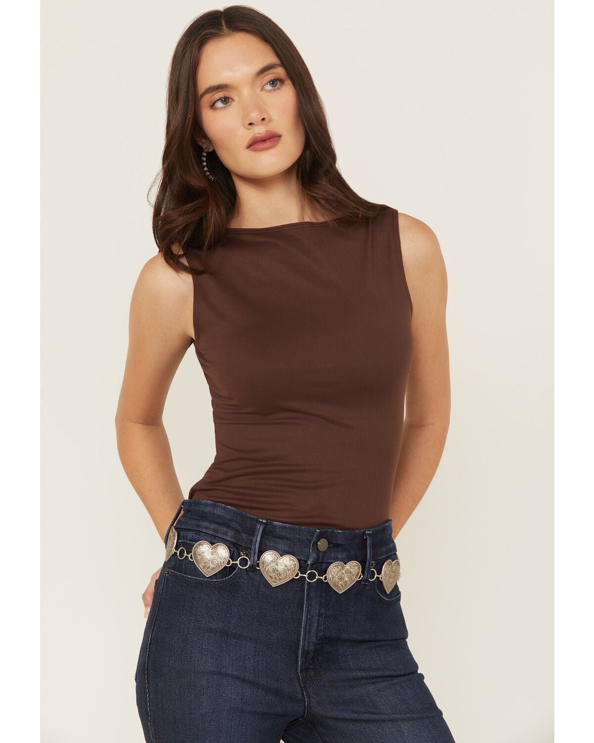 Shyanne Women's Bryn Heart Concho Belt, Silver, hi-res