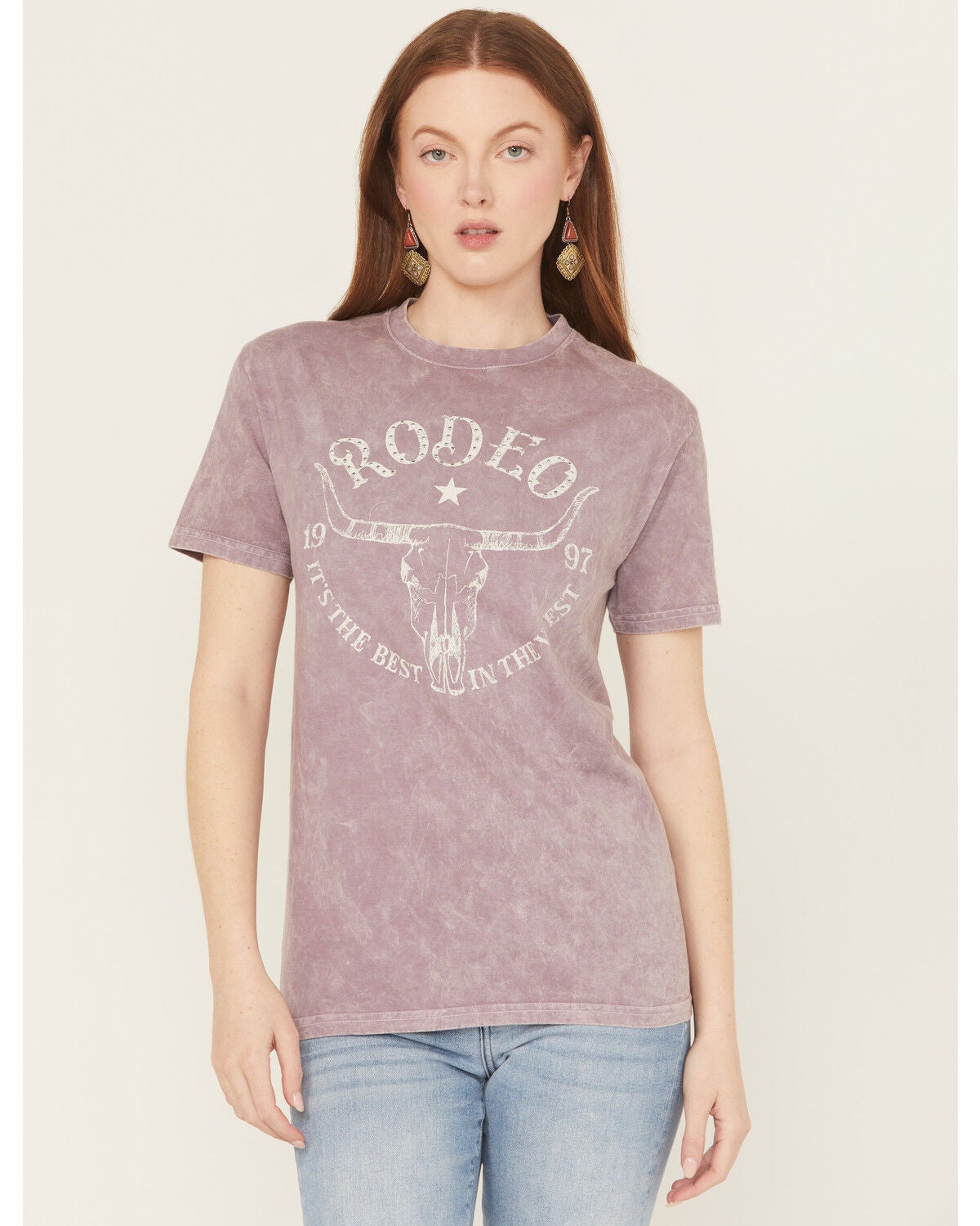 Youth in Revolt Women's Rodeo Embellished Short Sleeve Graphic Tee, Purple, hi-res