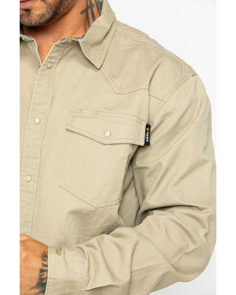 Hawx Men's Solid Twill Pearl Snap Long Sleeve Work Shirt , Beige/khaki, hi-res