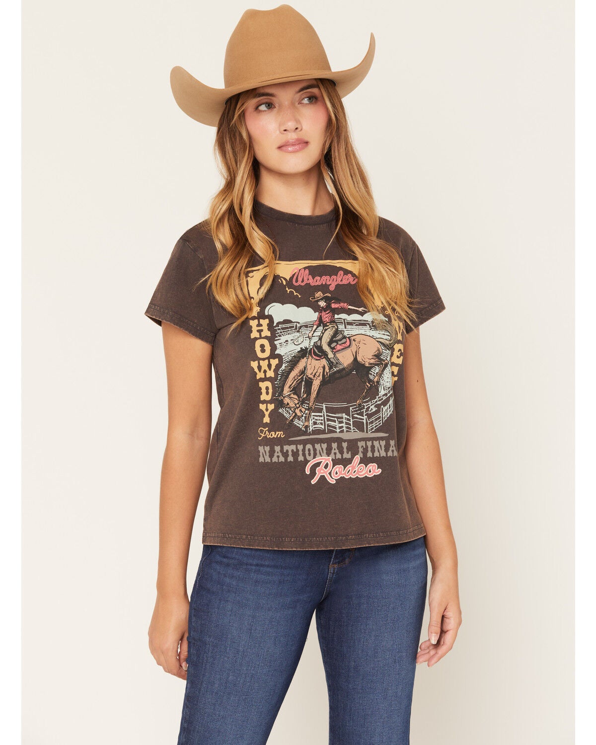 Wrangler Retro Women's Acid Wash Vegas Short Sleeve Graphic Tee, Black, hi-res