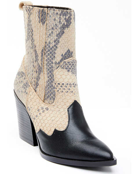Image #1 - Dan Post Women's Snake Print Fashion Booties - Pointed Toe, Black, hi-res