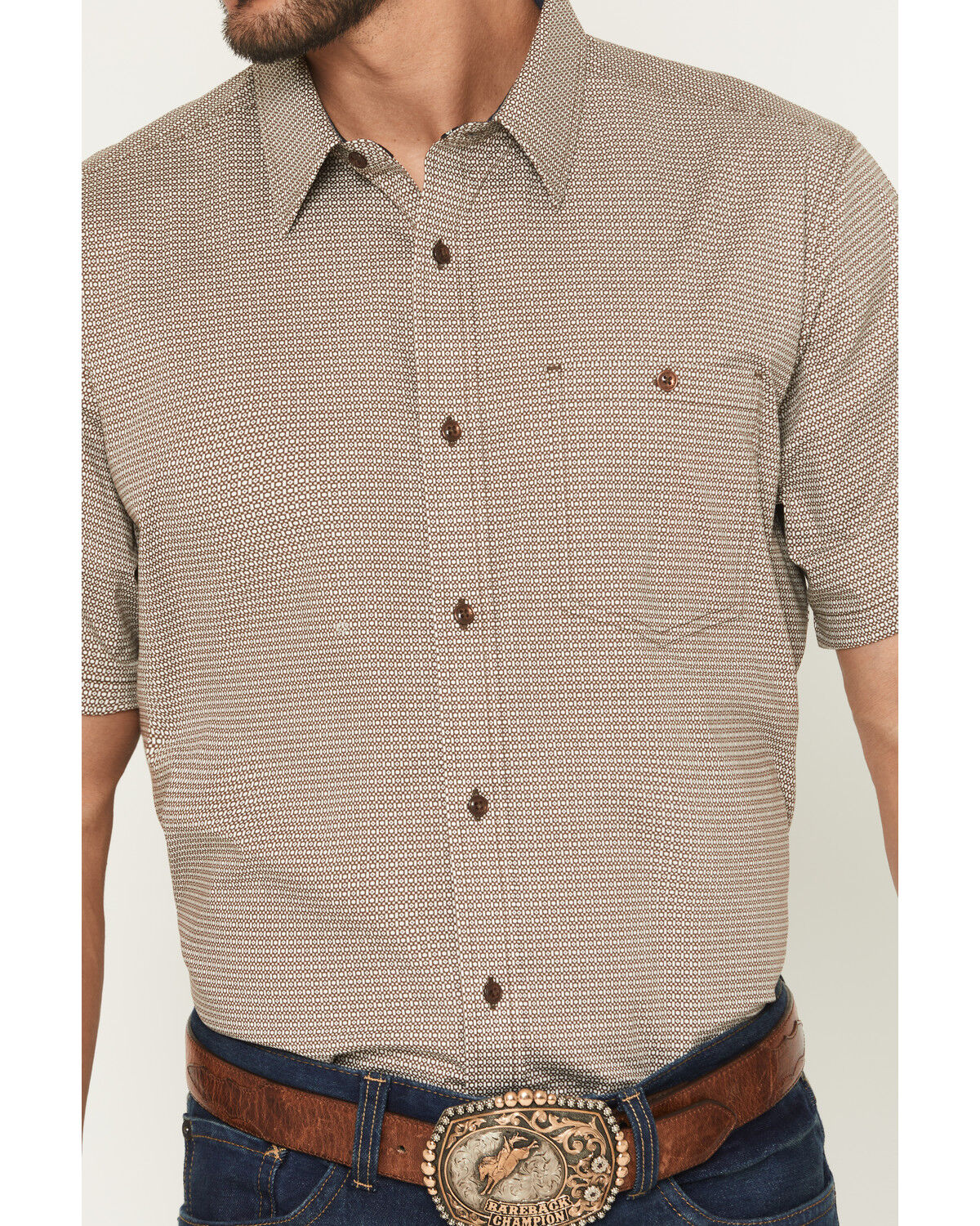 Image #3 - RANK 45® Men's Canyon Echo Micro Geo Print Short Sleeve Button-Down Stretch Western Shirt, Lt Brown, hi-res