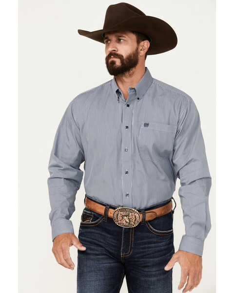 Cinch Men's Micro Striped Print Long Sleeve Button-Down Western Shirt - Big , Blue, hi-res