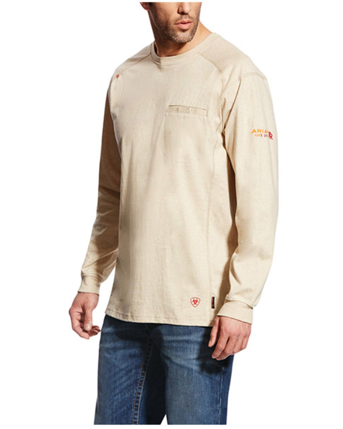 Ariat Men's FR Air Crew Long Sleeve Work Shirt - Tall, Sand, hi-res