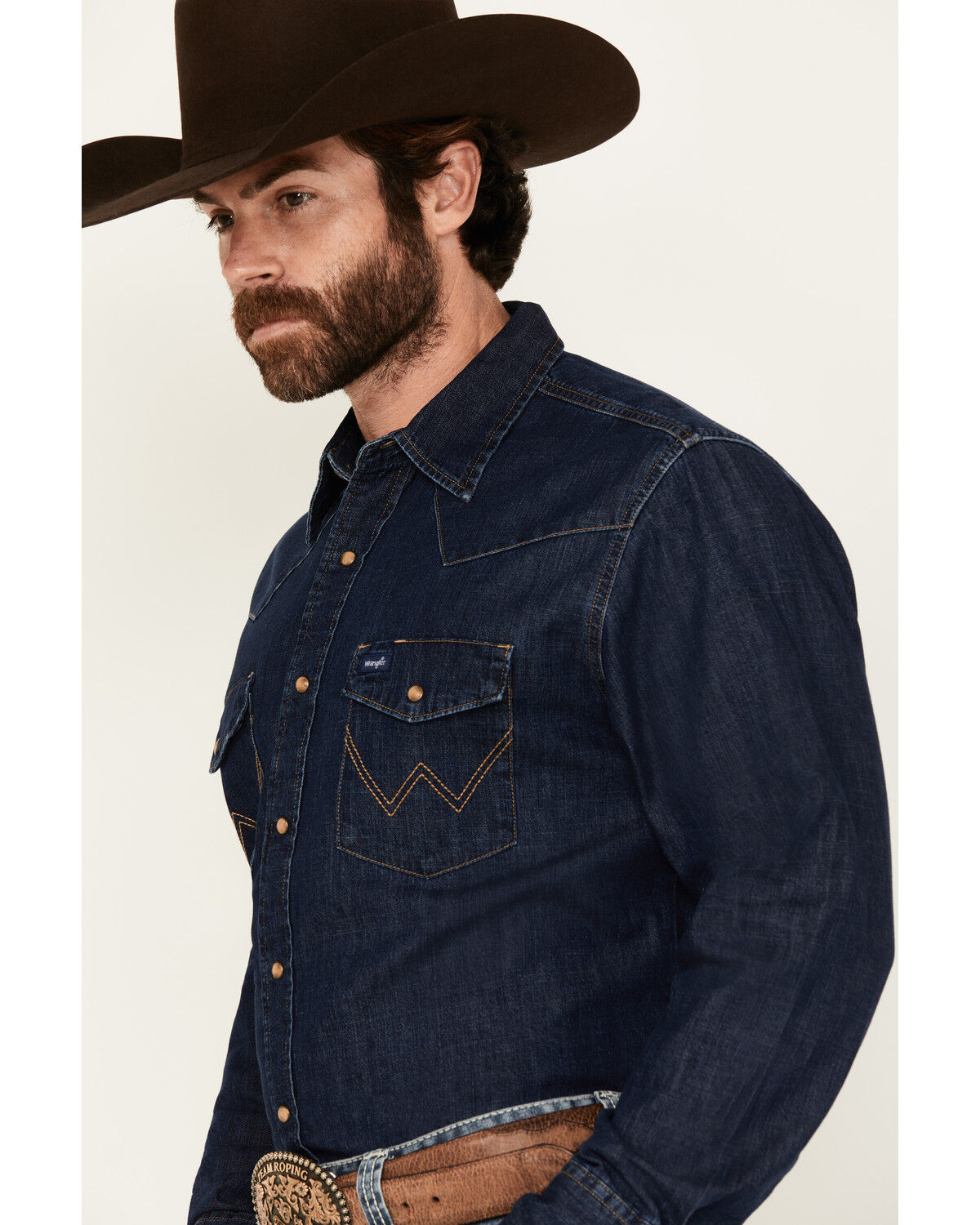 Product Name:  Wrangler Men's Medium Wash Denim Long Sleeve Snap Western Shirt