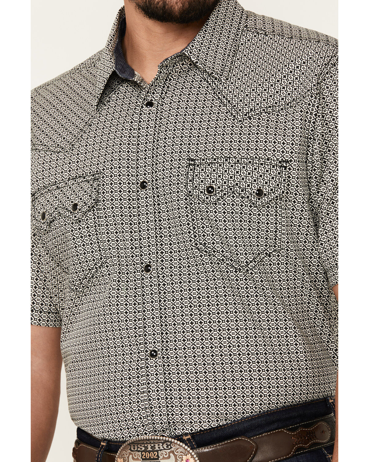 Image #3 - Cody James Men's Pool Party Geo Print Short Sleeve Snap Western Shirt, Navy, hi-res