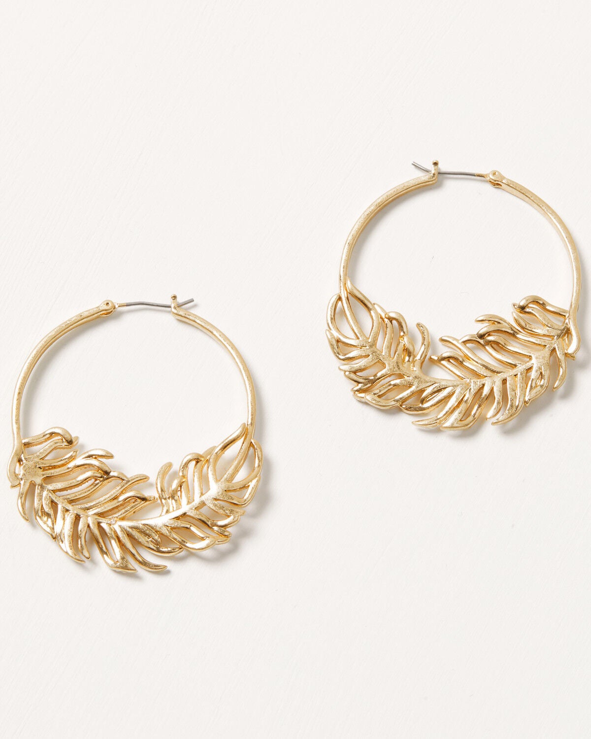 Lainey Wilson Women's Feather Hoop Earrings, Gold, hi-res
