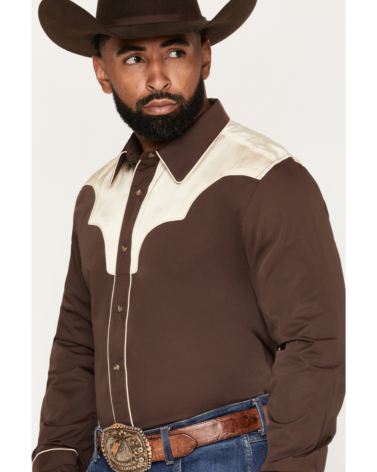 Image #2 - Cody James Black 1978&reg; Men's Winnet Solid Piped Long Sleeve Snap Western Shirt, Brown, hi-res