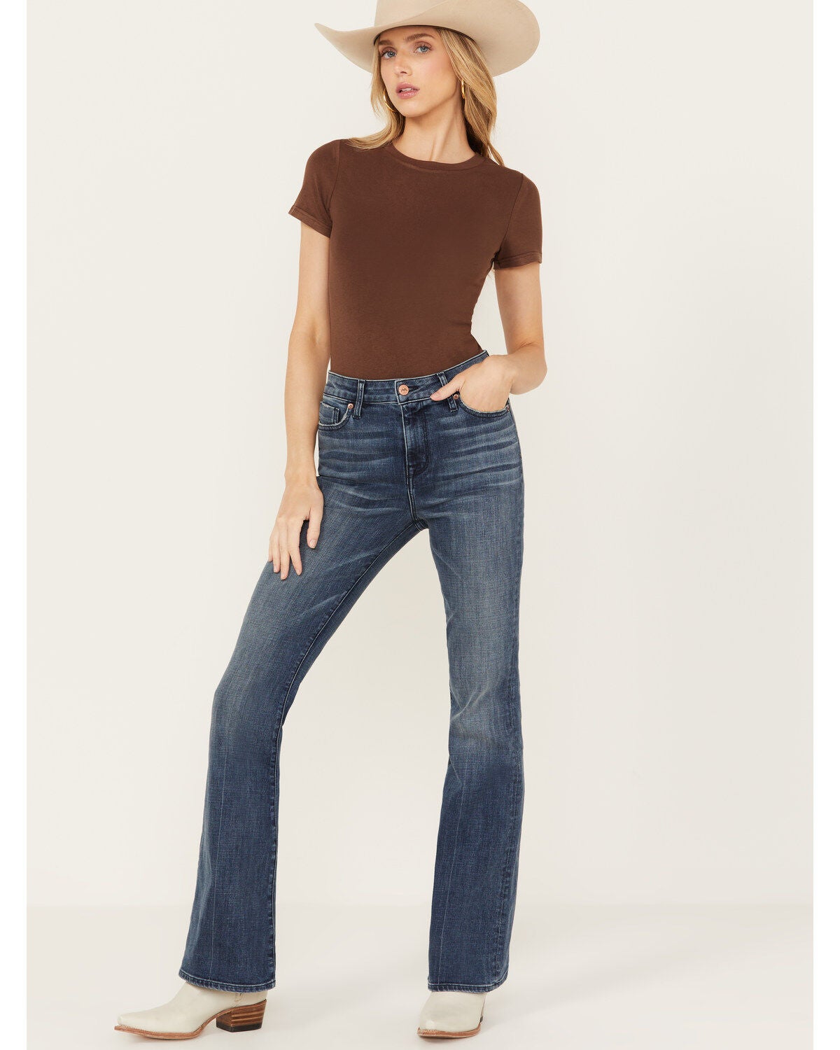 Mia and Moss Women's Kentucky Blues Medium Wash High Rise Flare Stretch Jeans, Medium Wash, hi-res