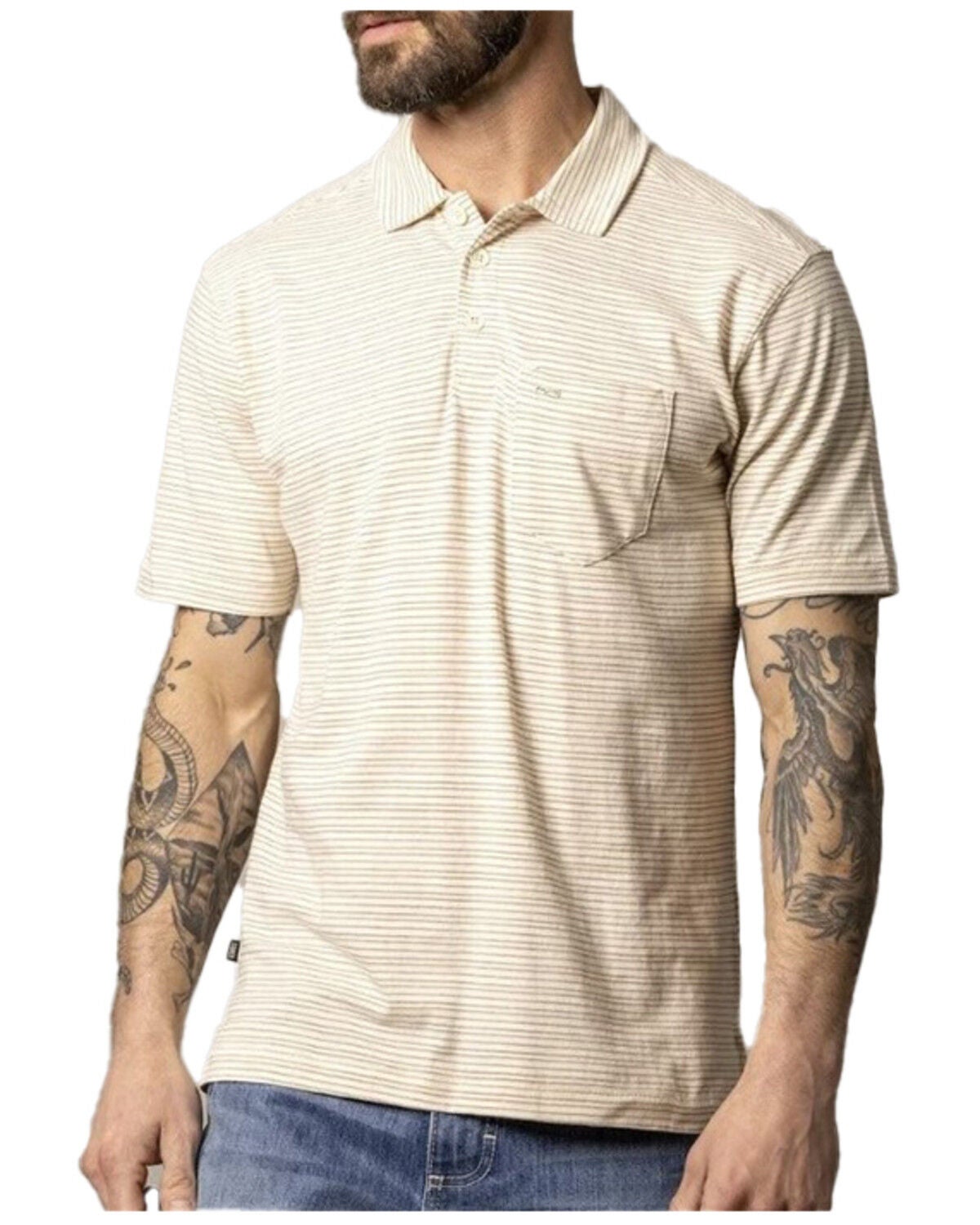 Kimes Ranch Men's Harlan Striped Short Sleeve Button-Down Polo Shirt, Natural, hi-res