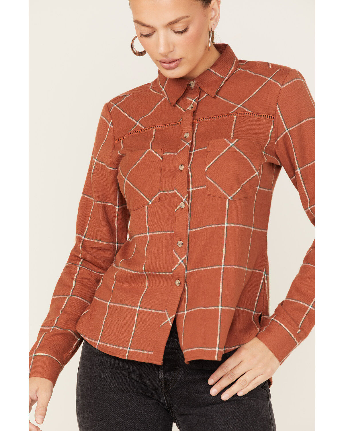 Image #3 - Shyanne Women's Plaid Print Long Sleeve Flannel Button-Down Shirt, Chestnut, hi-res