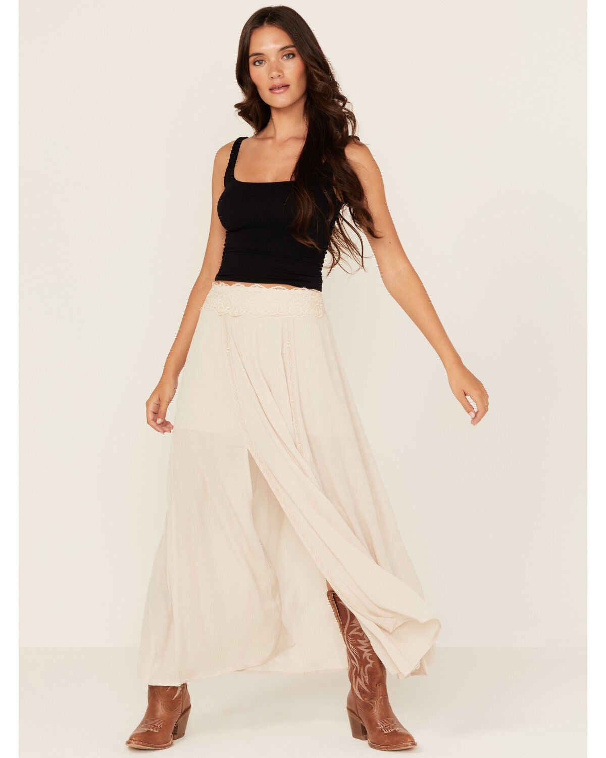 Shyanne Women's Lace Inset Maxi Skirt, Natural, hi-res