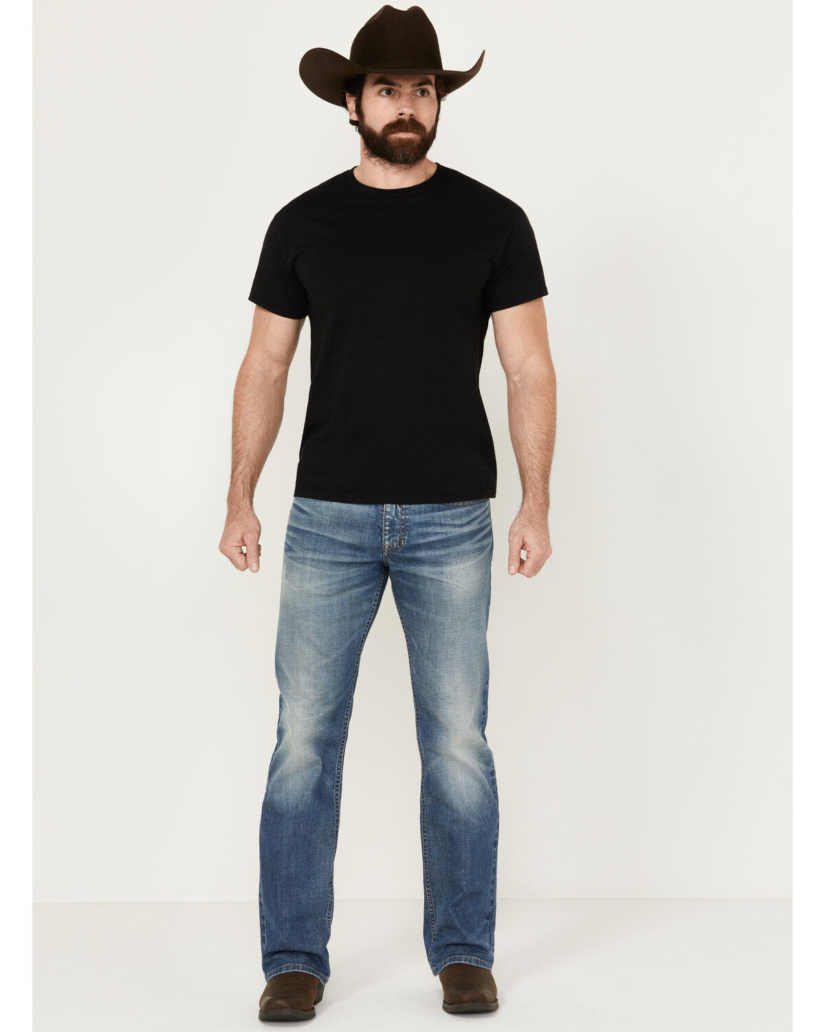 Image #1 - Moonshine Spirit Men's White Lightning Wash Hutch Slim Bootcut Stretch Denim Jeans, Medium Wash, hi-res