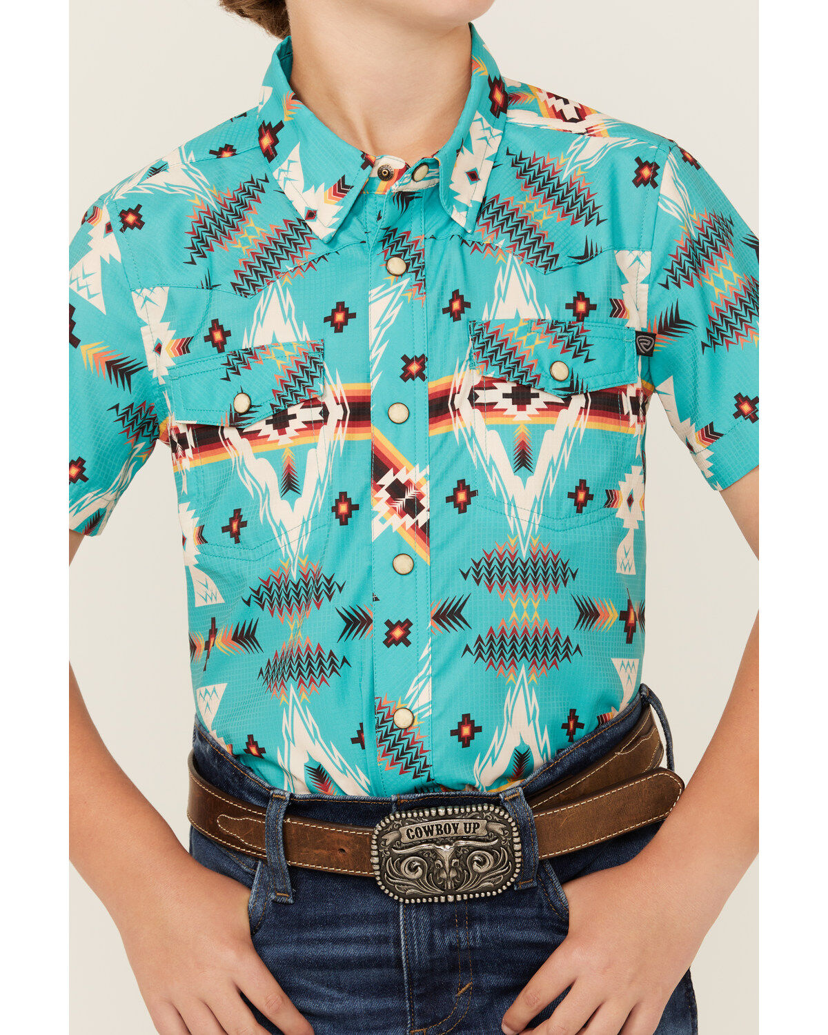 Image #3 - Rock & Roll Denim Boys' Tek Southwestern Print Short Sleeve Snap Western Shirt, , hi-res