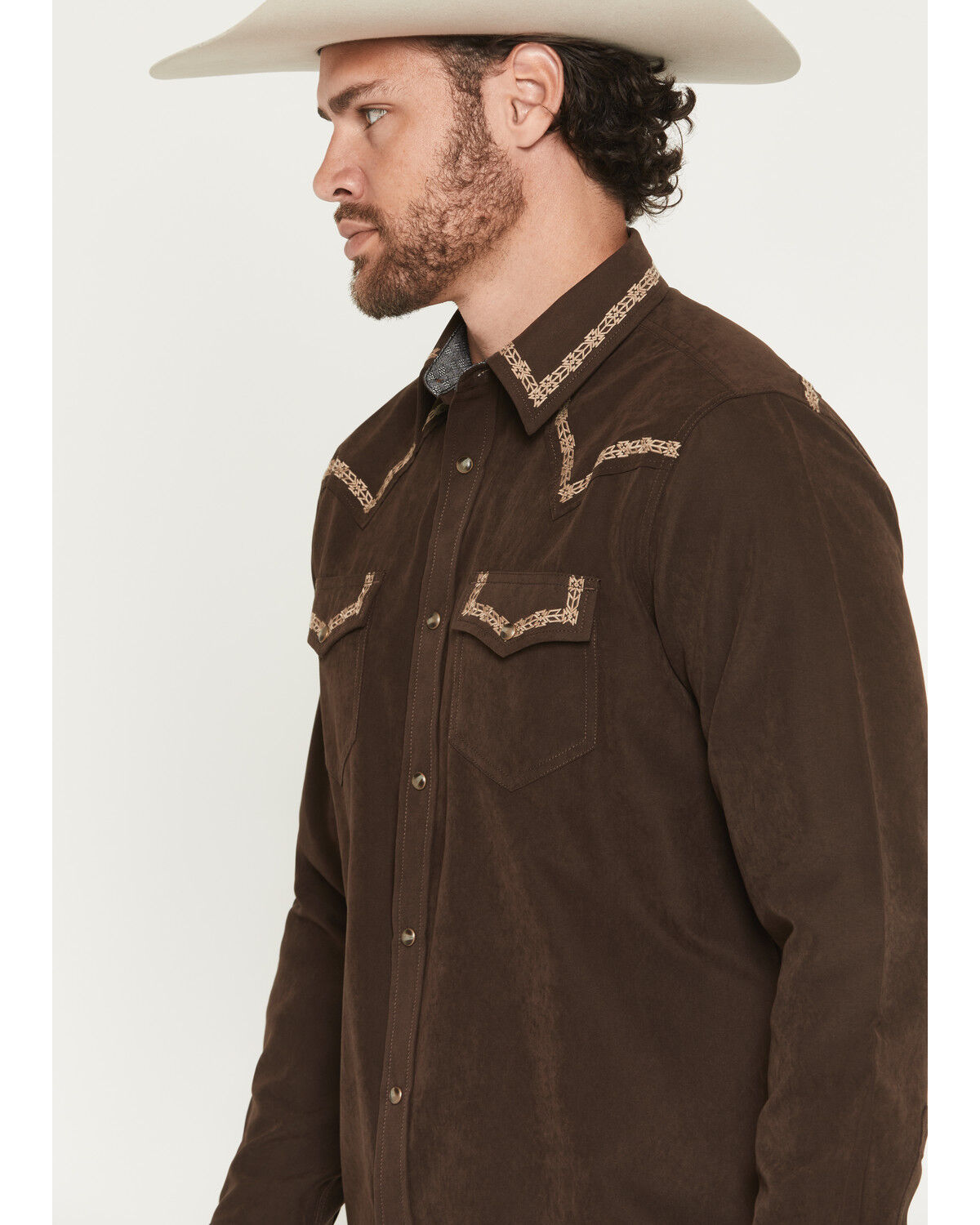 Image #2 - Moonshine Spirit Men's Front Stage Embroidered Solid Long Sleeve Snap Western Shirt, Dark Brown, hi-res
