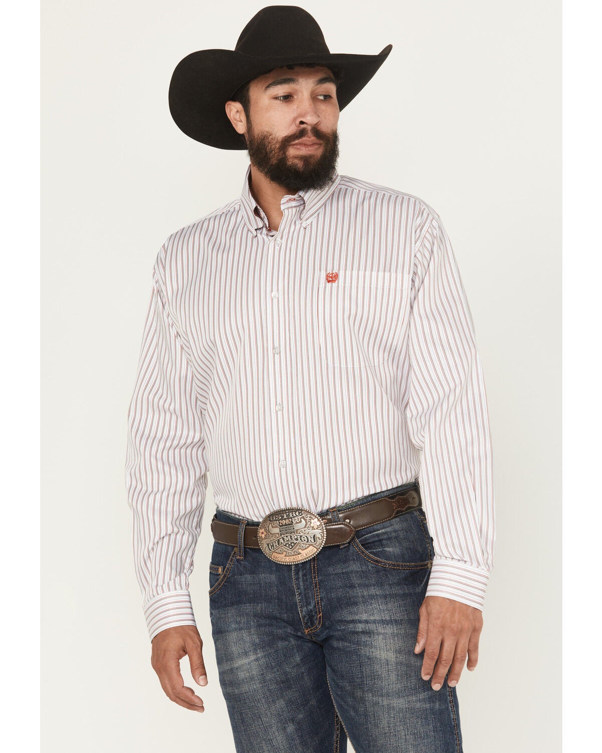 Cinch Men's Striped Print Tencel Long Sleeve Button-Down Western Shirt, White, hi-res