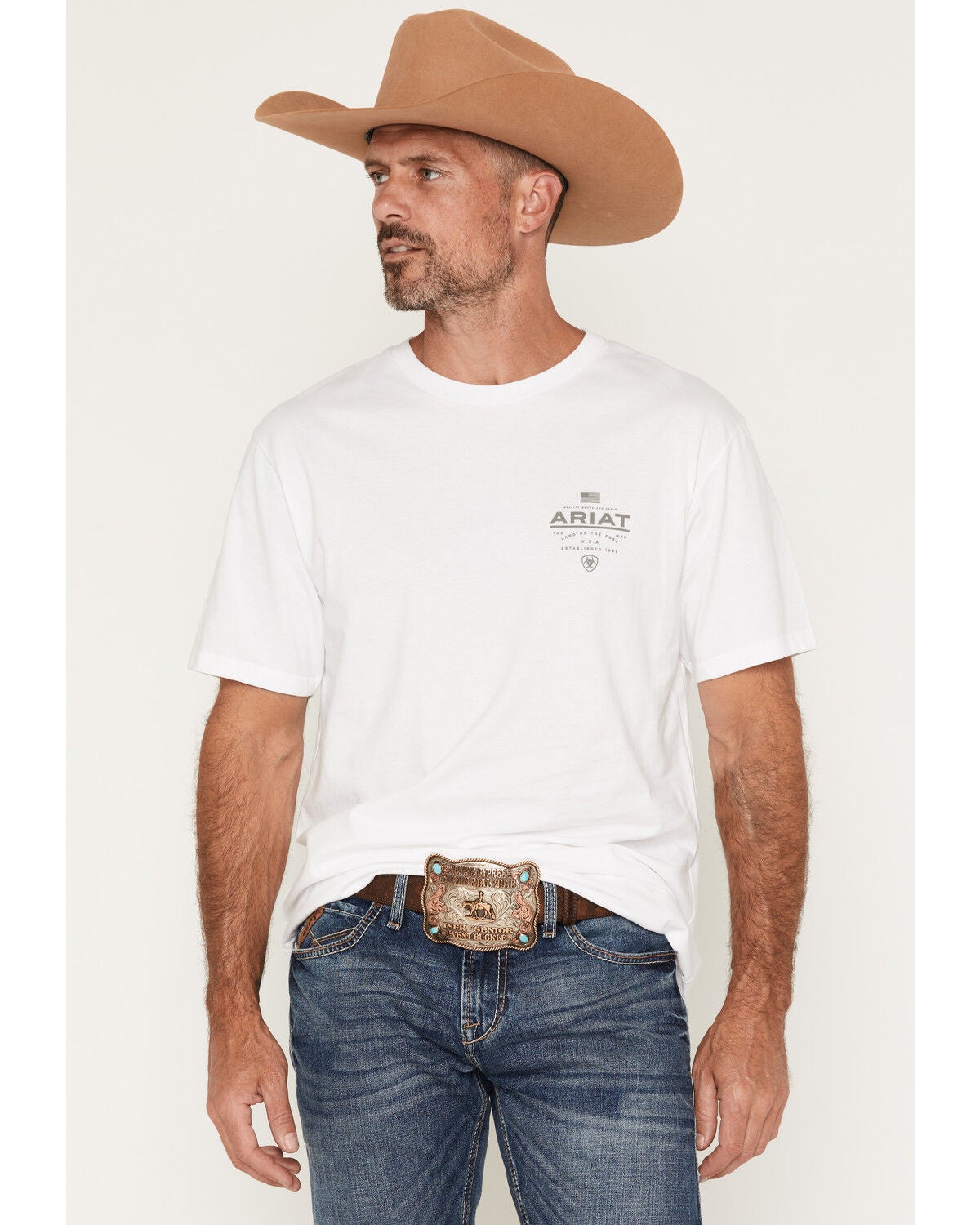Image #2 - Ariat Men's Lockup Flag Painted Short Sleeve Graphic T-Shirt, White, hi-res