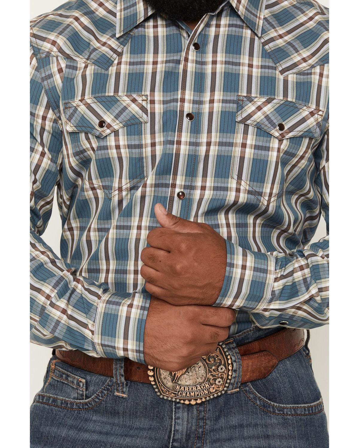 Image #3 - Cody James Men's Niagara Falls Plaid Print Long Sleeve Snap Western Shirt, Blue, hi-res