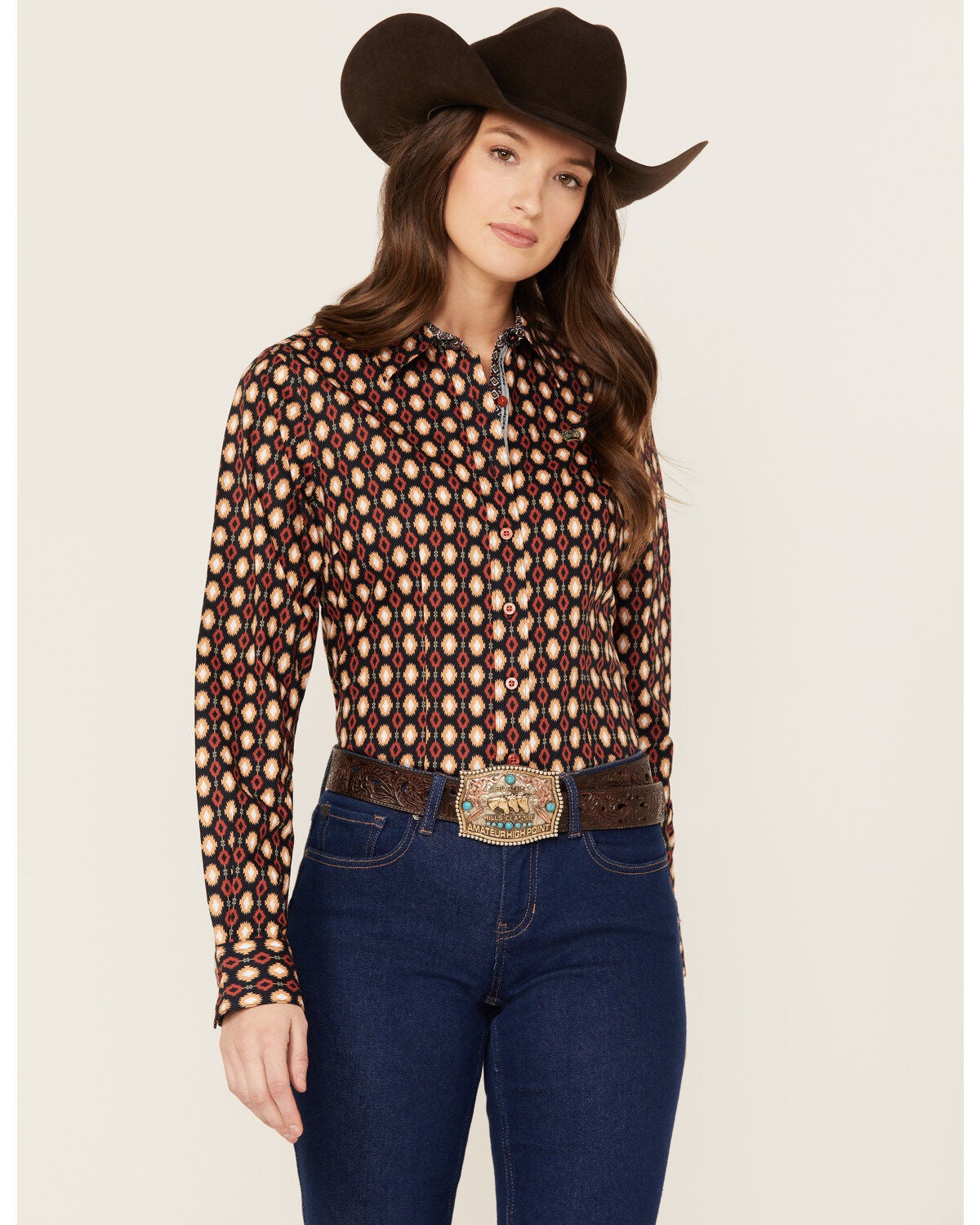Cinch Women's Southwestern Long Sleeve Button-Down Western Shirt, Multi, hi-res