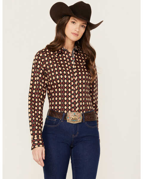 Cinch Women's Southwestern Long Sleeve Button Down Western Shirt, Multi, hi-res