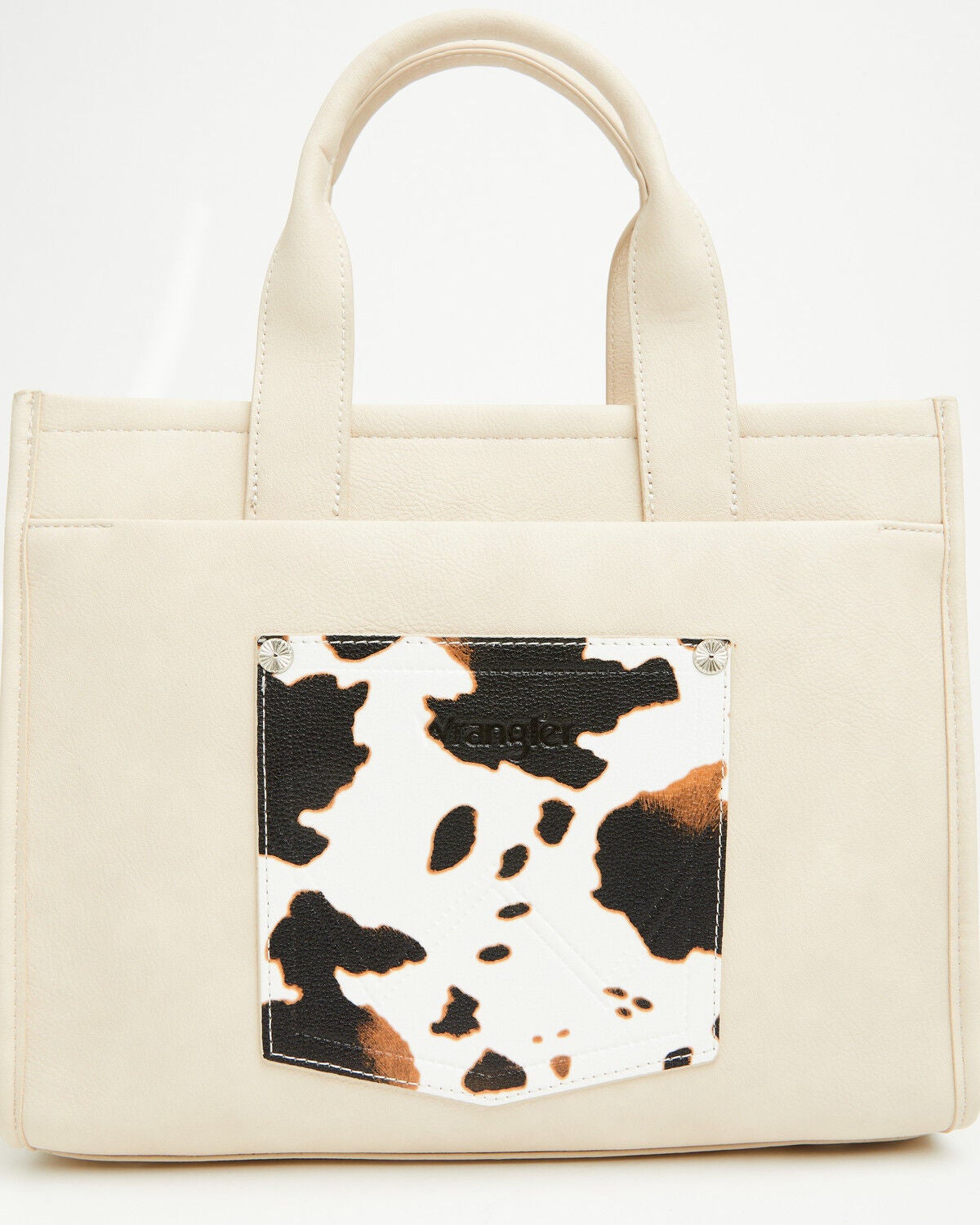 Image #3 - Wrangler X Boot Barn Women's Cow Print Square Tote, Beige, hi-res