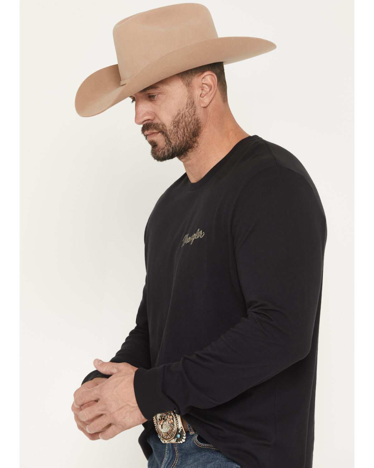 Image #3 - Wrangler Men's Boot Barn Exclusive Horseshoe Cowboy Long Sleeve Graphic T-Shirt, Black, hi-res