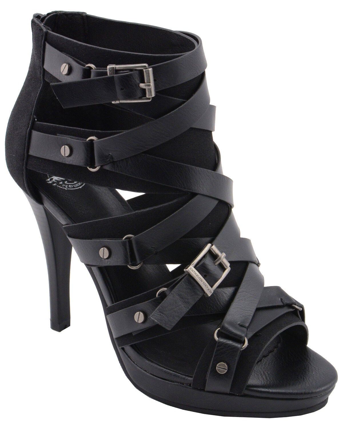 Milwaukee Performance Women's Ankle Strap Stiletto Sandals, Black, hi-res
