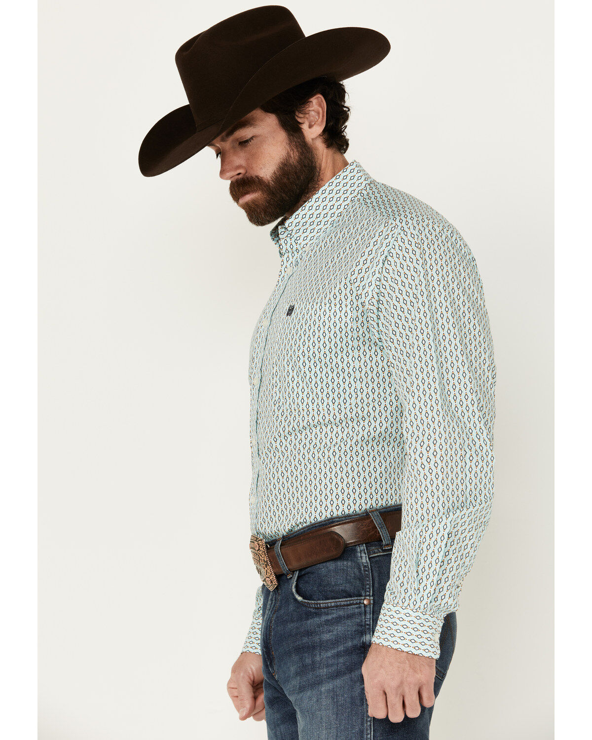 Image #2 - Cinch Men's Geo Print Long Sleeve Button-Down Western Shirt - Big, Turquoise, hi-res