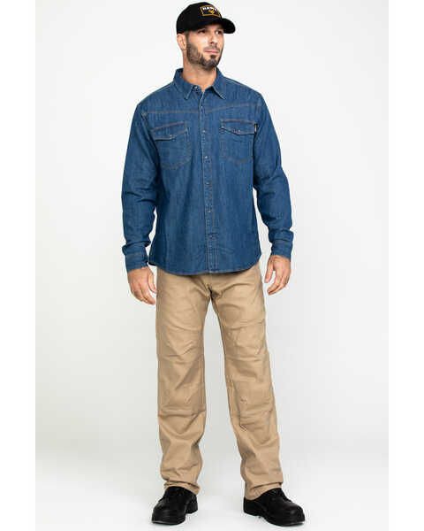 Image #6 - Hawx Men's Stonewashed Denim Snap Western Long Sleeve Work Shirt - Tall , Blue, hi-res