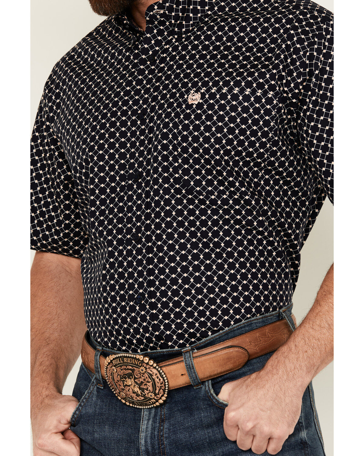 Product Name:  Cinch Men's Boot Barn Exclusive Geo Print Short Sleeve Button-Down Western Shirt