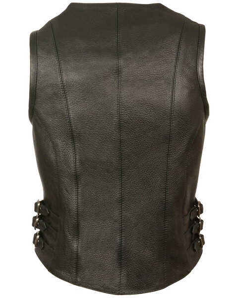Milwaukee Leather Women's V Neck Zipper Front Side Buckle Vest - 5X, Black, hi-res