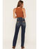 Image #1 - Grace in LA Women's Dark Wash High Rise Howdy Pocket 32" Straight Stretch Denim Jeans, Dark Wash, hi-res