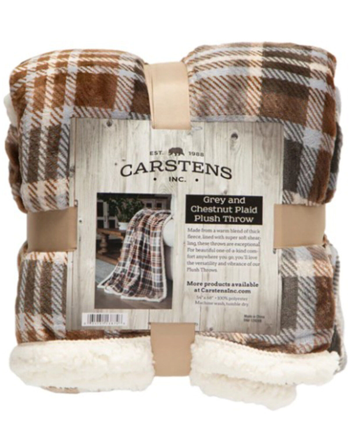 Image #5 - Carstens Home Plaid Plush Sherpa Throw, Grey, hi-res