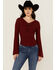 Image #1 - Shyanne Women's Solid Lace-Up Long Sleeve Shirt, Maroon, hi-res