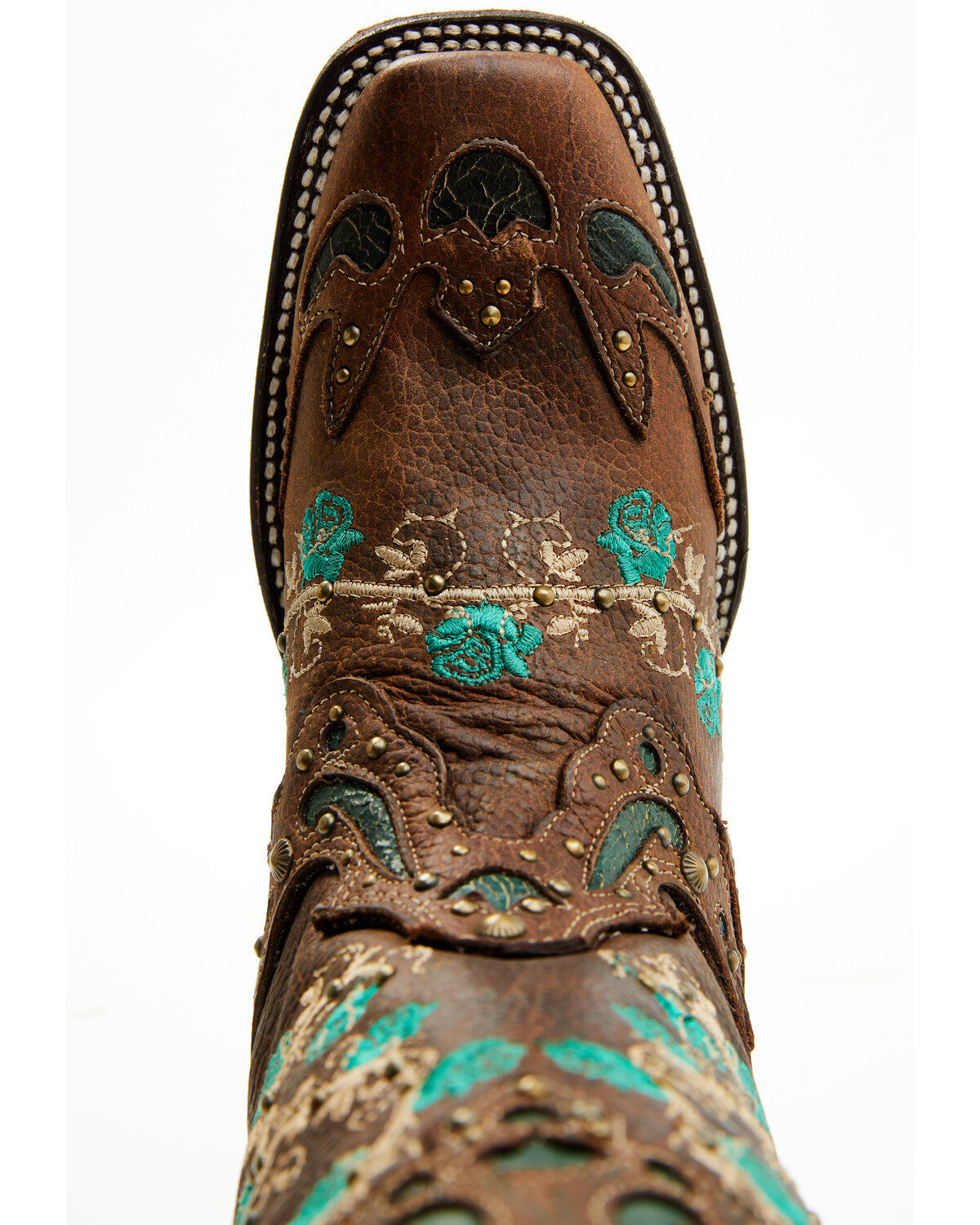 Image #7 - Corral Women's Studded Floral Embroidery Western Boots - Square Toe, , hi-res