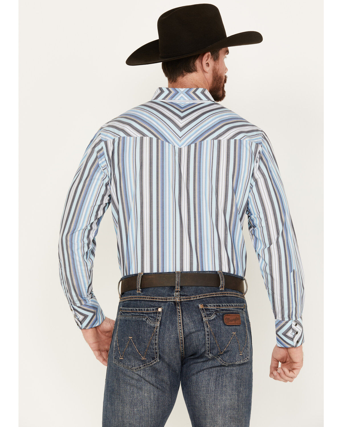 Image #4 - Wrangler Men's Silver Edition Striped Print Long Sleeve Snap Western Shirt, , hi-res